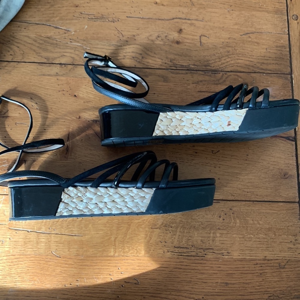 Louise Et Cie BIMO Black Platform Asymmetrical Flatform Straps Wedge Sandals 8 M - Picture 6 of 12